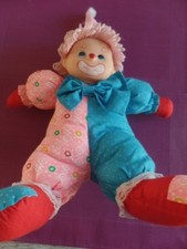 B11G/ peluche clown tissu bleu rose visage dur CP INTERNATIONAL