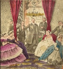 Scène de genre Mode Salon Second Empire Photo Artistique c1865 Stereo Vintage