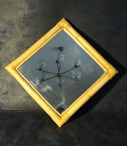 Ancien miroir carré rotin - carré,