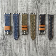 Pour Apple Watch ULTRA 1 2 49mm Épais Vert Bleu Noir Toile Cuir Montre Bande