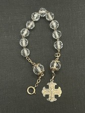 Ancien Dizainier Rosaire Chapelet Bracelet en Argent  et Cristal Facettes