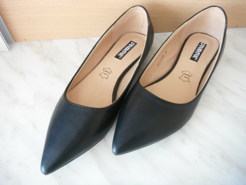 Ballerines cuir noir bout - en,