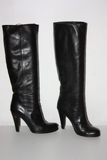 GUCCI Bottes à Talons à Enfiler Tout Cuir Lisse Noir T 35 C BE