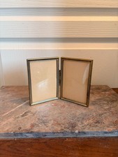 Ancien Double Cadre Photo Laiton Doré Plié Pliable 13x9 9x13