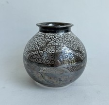 Ancien vase boule en cristal décor orné d' argent signé Saint Graal art deco