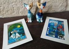Rosina GOEBEL superbe couple chat porcelaine LIVIO & LIVIA + 2 cartes postales 