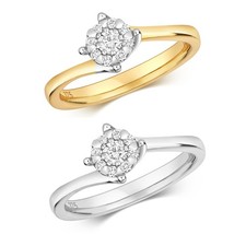 Bague Solitaire Femme Or Blanc/Jaune 9 k/carat et Diamant 0.18 Carat