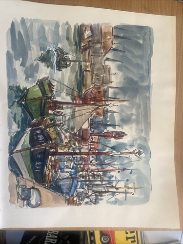 Aquarelle sur papier - sur, « port