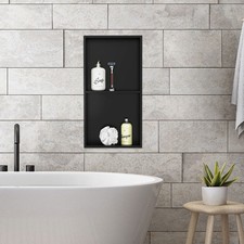 Niche murale de douche encastrée étagère double noir en acier inox 30x60x10 cm