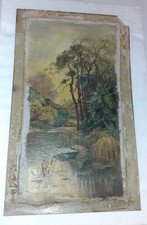 HUILE SUR TOILE. PAYSAGE NON SIGNE. A ETE COLLEE SUR UN CARTON D'UN ANCIEN CADRE