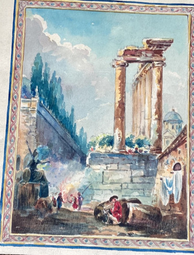Aquarelle gravure ancienne - ou,