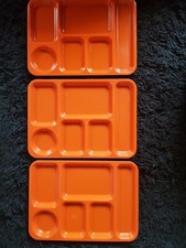 3 PLATEAUX TV 40 cm ORANGE VINTAGE PLASTIQUE REPAS CAMPING ANNÉES 70 