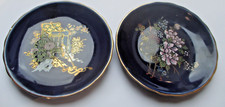 Ancien 2 coupelles  BLEU DE FOUR émaux délicats chariots fleuris polychromes