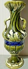 Antique French Majolica Green Vase Flower Pot Signed