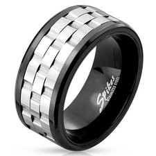 Bague tournante homme centre argent effet maillons