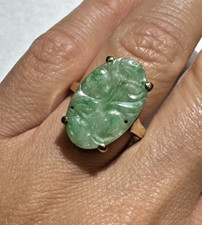 9k Or Ovale Sculpté Vert