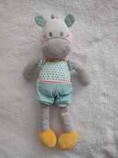 Doudou peluche ane cheval zébre bleu jaune gris blanc MOTS D'ENFANTS 30cm