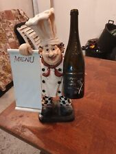 Statue de chef en résine, Figurine de Cuisinier avec Porte Menu et Bouteille