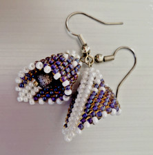 Boucles d'Oreilles Perles Miyuki Tissées et Perle Sablée Dorée, fermoir Crochet 