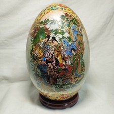 Vintage : grand oeuf japonais en porcelaine SATSUMA hauteur 24 cm