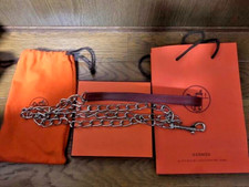 Chaîne Hermès laisse en cuir marron avec pochette boîte inutilisée Y5