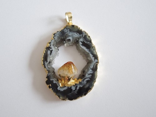 Pendentif agate geode druze - agate, ?