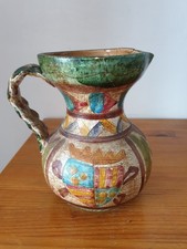 Pichet ancien en terre cuite vernissée peint main fabrication italienne 18x20 cm