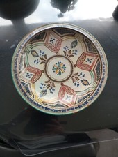 Ancien Plat Oriental En Terre Cuite Vernissée 31cm