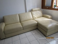 Canapé d'angle en cuir vachette beige magnolia