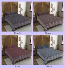 Indien Yin Yang Coton Jaipuri Lit Double Drap Avec 2 Housse Oreiller Noir Sk