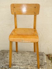 -ANCIENNE CHAISE ENFANT VINTAGE Contreplaqué VERNIS déco Industrielle de grenier