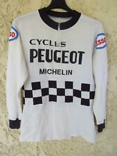 Maillot Cycles PEUGEOT à damier ESSO MICHELIN 1977 vintage shirt jersey maglia M