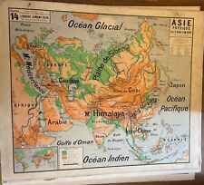Ancienne carte scolaire Vidal-Lablache 14, 1940 Asie physique Indochine Oural