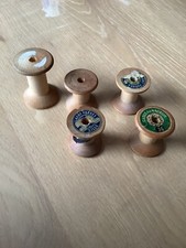 5 Bobines De Fil En Bois Très Anciennes
