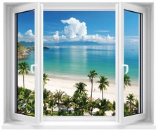Sticker fenêtre trompe l'oeil Plage réf 710