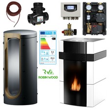 Woody Cheminée à Eau Granulés Ensemble Complet 24 Kw Céramique Blanc Poêle