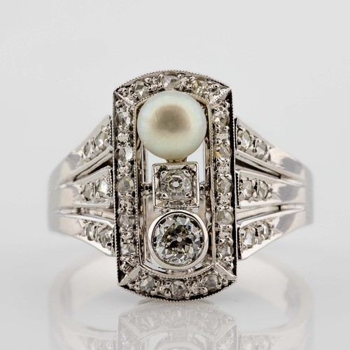 Bague art déco - or, blanc