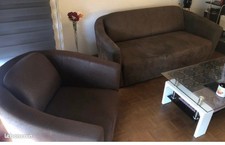 canape club cuir daim marron