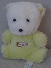 DOUDOU OURS HOCHET VINTAGE BOULGOM 16 CM PELUCHE JAUNE ET BLANCHE