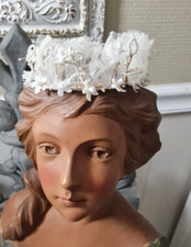 ANCIENNE COURONNE DE MARIEE DIADEME FLEURS EN CIRE VOILE