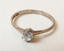 Bague fiançailles ancienne en argent massif + strass Bijou ancien silver ring 