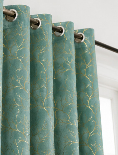 Rideaux vert sarcelle tissu - vert,