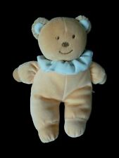 F4. DOUDOU PELUCHE TEX CARREFOUR OURS ORANGE BEIGE COL BLEU GRELOT MARRON NEUF*