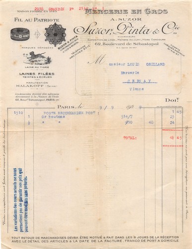 1927 mercerie gros suzor - mercerie,