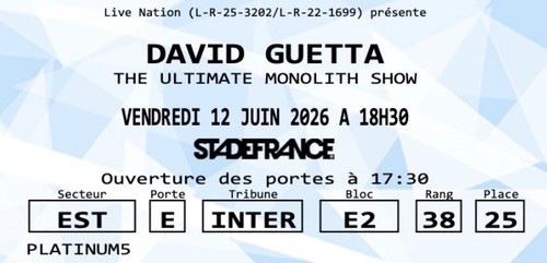 Billets david guetta 2026 - 2026,
