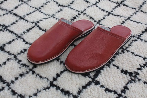 Babouches cuir rouge carmin - rouge,