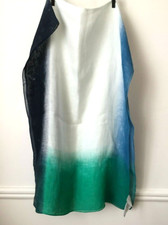 GRAND CHALE FOULARD 100% LIN SUD EXPRESS NEUF tie dye ton BLEU VERT BLANC
