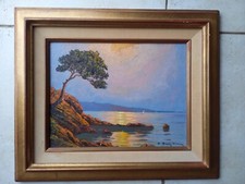 tableau ancien marine l'estérel "voilier en méditéranée"sig H.brun marin (XX)