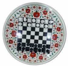 18 " Marbre Échecs Rond Table Top Pietra Dura Cornaline Handcrafted Incrustation
