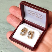 Boucles d’oreilles or 18K (750) bicolore torsadées – diamants serti – 3gr